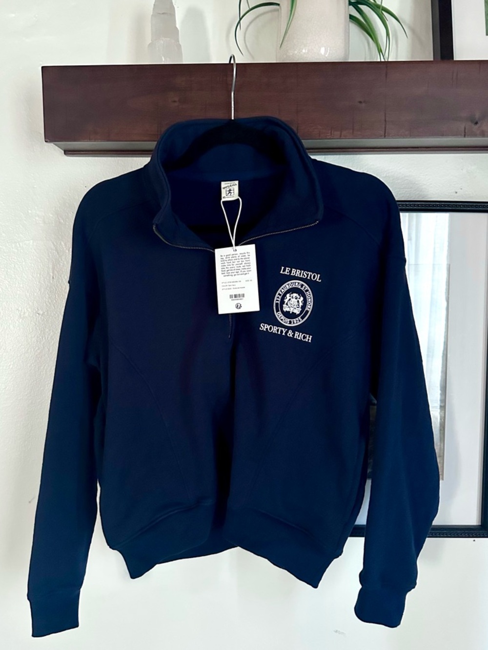 Sporty & Rich Le Bristol Navy Quarter-Zip Sweatshirt